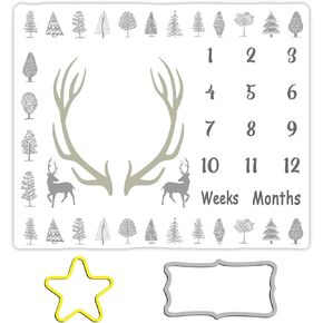 Deer Baby Monthly Milestone Blanket, 48x40in Antlers Forest Woodland Tree Blanket Wild Animals for Nursery Unisex Newborn Baby Shower,Baby Growth Chart Photography Blanket BTLSME129