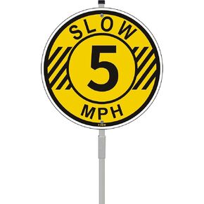 Slow Speed Limit 5 MPH Sign Slow Down Sign 10" x 10" With 28" Long Metal Stakes 5 MPH Sign Speed Limit Sign 5MPH Sign For Yard Lawn Speed Limit Signs 5 MPH Sign Aluminum Weather
