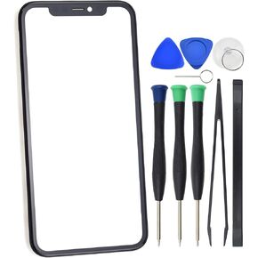 Outer Front Glass Cover Screen Replacement for iPhone 11 with Installed Optical Clear Adhesive and Screen Frame Black 6.1"
