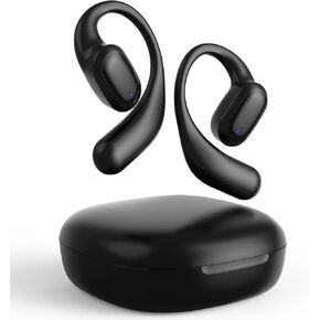 Open Ear Headphones, Bluetooth 5.3 Wireless Earbuds with Earhooks, 75 Hours Playtime, Fast Charging, Sweat Resistant, Digital Display Charging Case for Music, Game, Sport(Black)