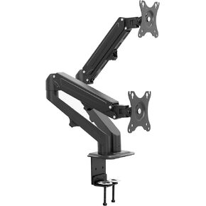 Mount-It! Dual Monitor Desk Mount Stand | Gas Spring Arms Fit 19 21.5 24 27 Inch Computer Screens | VESA 75 100 Compatible | C-clamp Base | Full Motion Height Adjustable Tilt Swivel | Black