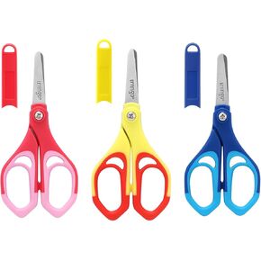 LIVINGO 5" Kids School Scissors: Small Safety Scissors Pointed Tip, Soft Handle Right Left Handed Use, Student Scissors for Craft, Classroom, Child, Toddler, Assorted Colors, 3 Pack