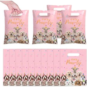50Pcs Cat Party Favor Bags Cute Cat Themed Birthday Party Supplies Pink Waterproof Goodies Bags with Handles Thickened Pet Paws Plastic Candy Gift Bags for Kids Birthday Party Decoration and