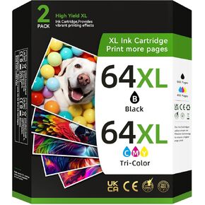 64XL Ink Cartridge Black and Color Combo Pack Compatible for HP Ink 64 Fit for Envy Photo 7855 7858 7155 6252 6255 7800 7158 Tango Series Printer