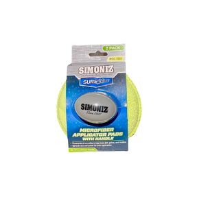 Simoniz Round Microfiber Detailing Wax Applicator Pads w/Large Gripping Handle and 2 Pads for Even Application of Waxes, Carnauba Paste, Polish, Ceramic -Cars, Bikes, Boats, RV’s - A Detailers Choice