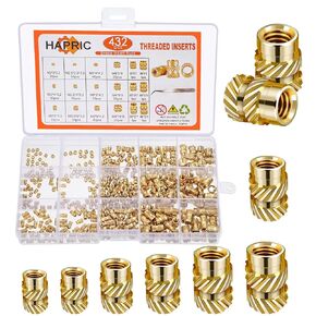 432 Pcs Threaded Inserts for Plastic Heat Set Insert M2 M2.5 M3 M4 M5 M6 Brass Metric Knurled Nuts Kit for 3D Printing Automotive Plastic Shell