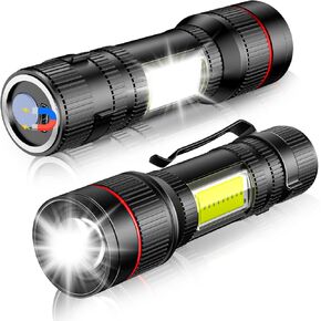 LED Flashlight 1500 Lumens 2 Packs, USB Rechargeable Torch Super Bright, Magnet and Clip, COB Work Light, 3 Modes, Adjustable Focus Handheld Flashlight for Home, Dog Walking, Emergency