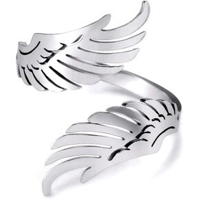 Dreamtimes Open Ring with Flying Angel Wings for Women and Men Adjustable Stainless Steel Ring Hip Hop Punk Ring