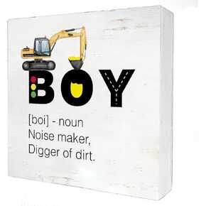 Construction Nursery Wood Box Sign Construction Truck Boy Definition Wooden Box Sign Block for Wall Desk Home Boys Bedroom Decoration