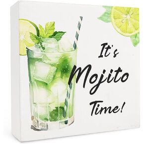 Mojito Bar Wooden Box Sign - Mojito Cockatiel Wooden Sign for Bar Cart, Home Bar Decor, Cocktail Sign for Bar Desk Shelf Decor, Mojito Decor, Bar Cart Decor