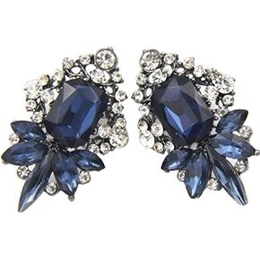 Art Deco Antique Vintage Retro Style Sapphire Royal Dark Blue Cluster Rhinestone Wedding Bridal Prom Earrings