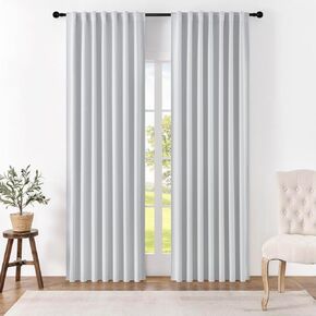Joydeco 90 Inch Curtains for Bedroom, Blackout Curtains 90 Inches Long, Room Darkening Curtains & Drapes for Living room Window Rod Pocket Back Tab (W52 x L90 Inch, Greyish White)