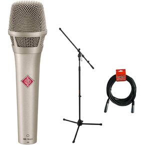 Neumann KMS104 Plus Handheld Stage Microphone (Nickel) with Tripod Microphone Stand & XLR Cable Bundle