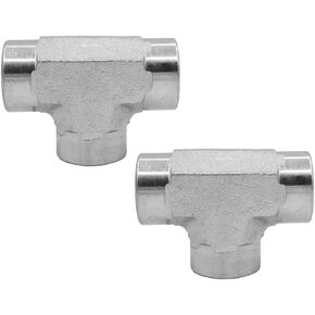 (2-PACK) 5605-04-04-04 Hydraulic Hose Adapter Fitting 1/4" Female (1/4-18 NPTF) × 1/4" Female (1/4-18 NPTF) × 1/4" Female (1/4-18 NPTF) Street Tee SAE Pipe Joints Connector Carbon Steel