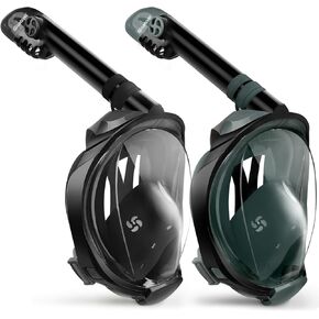Greatever G2 Snorkeling gear for adults 2PCS, Full Face Snorkel Mask with Dry Top Snorkel, Anti-Leak & Anti-Fog Snorkel Mask Adult， Foldable Snorkeling Mask with Camera Mount mesh bag