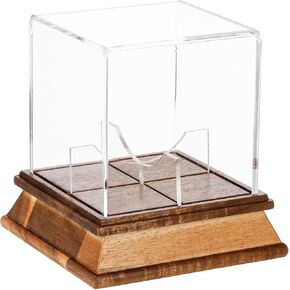 حافظة عرض بيسبول تيبيري حامل خشبي، حامل بيسبول مكعب شفاف محمي من الأشعة فوق البنفسجية مع قاعدة خشبية، عرض تذكارات مربعة للتخزين، حافظة عرض توقيع رياضية تناسب الحجم الرسمي للكرة in Kuwait