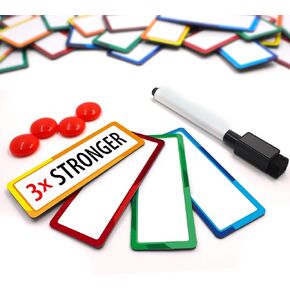 32 Pieces Strong Dry Erase Magnetic Labels 3.3" x 1.3" | Writable Magnetic Name Tags Strips Plates Dry Erase Magnets for Whiteboard Classroom Locker Refrigerator Metal Shelves Crafts | Bonus Included