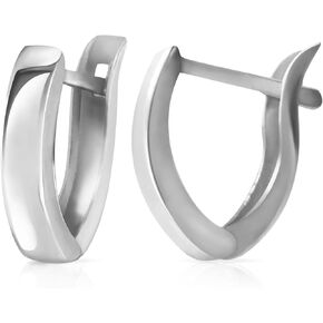 Galaxy Gold GG 14k Solid White Gold Plain Oval Huggie Earrings