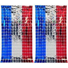 YuBoBo 2 قطعة ديكور جداري ديكورات الرابع من يوليو، لوازم حفلات يوم الاستقلال الوطني، ملحقات خارجية، داخلي، أحمر، أزرق، فضي، أبيض، 6.6 قدم * 3.28 قدم، ديكور بار المنزل. in Kuwait