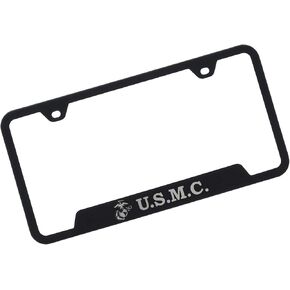 Au-TOMOTIVE GOLD, INC. Officially Licensed Rugged Black Finish Stainless Steel License Plate Frame for U.S. Marine Corps.