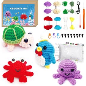 YUBOJIA 4Pcs Crochet Kit for Beginners, 2024 DIY Craft for Adults and Kids, Great Gift for Crochet Lovers, Crochet Animal Kits with Step by Step Videos,Yarn,Crochet Hook,Birthday Gift, Holiday Gift in Saudi Arabia