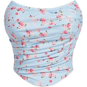 Floerns Women's Floral Print Sleeveless Strapless Ruched Asymmetrical Hem Crop Tube Tops