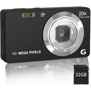 Digital Camera, 4K Ultra HD Cameras for Photography, Digital Point and Shoot Camera with 56Mp Autofocus 20X Zoom, Video Camera with 32GB SD Card for Adults, Teens, Beginners(Black)