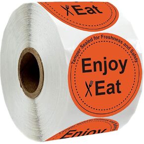 Enjoy Eat Food Delivery Tamper Evident Stickers,2 Inch Package Stickers Adhere to Candy Cookie Package Freshness Labels for Food Package,Food Delivery and Takeout Containers(500Pcs/Roll