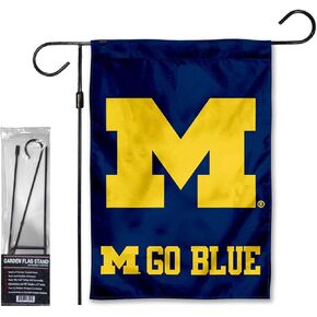 Michigan Team University Wolverines Go Blue Garden Banner Flag with Stand Pole Holder