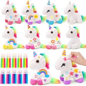 10Pcs Unicorn Party Favor Bulk Toys Mini Plush Unicorn Stuffed Animals with Coloured Pens Small Rainbow Unicorn Keychain for Birthday Wedding Christmas Goodie Bag Stuffer Party