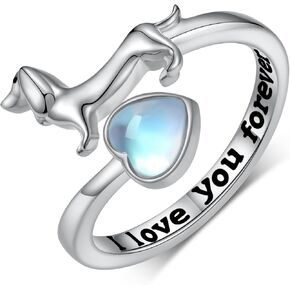 Moonstone Dachshund Rings 925 Sterling Silver Adjustable Dachshund Ring Cute Animal Puppy Wiener Dog Jewelry for Women Dachshund Gifts