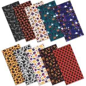 10 Pcs Halloween Bundles Quilting Fabric,20 x 20 inches Cotton Square Cloth Pumpkin Castle Bat Ghost Skull Patchwork Fabric Scraps for Halloween Decortion Candy Gift Wrapping Sewing Work DIY Craft