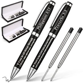2 Set 3:5 Christian Engraved Gift Pen Bible Verse Pastor Gifts for Men Christian Pen with Box and 2 Refills, Personalized Gifts for Church