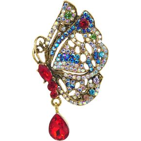 Gyn&Joy Womens Vintage Crystal Rhinestones Drop Winged butterfly Brooch Pin
