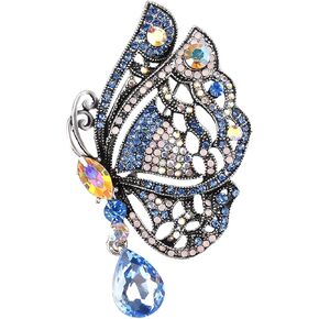 Gyn&Joy Womens Vintage Crystal Rhinestones Drop Winged butterfly Brooch Pin