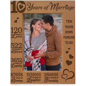 KATE POSH - Our 10th Wedding Anniversary Picture Frame, 10th Anniversary, 10 Years Anniversary, 10 Years of Marriage, 120 Months of Love - Engraved Natural Wood Picture Frame (5x7-Horizontal)