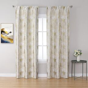 Majestic Giftware 2 Pieces Jacquard Window Curtains - WT1329-4263 | (42 x 63) Window Treatment for Bedroom, Living Room & Kitchen | Long & Luxury Insulated Curtains (Gold/Silver)