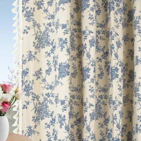 Farmhouse Floral Curtains Vintage Linen Patterned Curtains for Living Room 84 Inches Long Rod Pocket French Country Bedroom Window Curtains Set 2 Panels