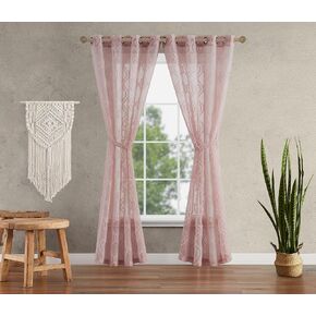 Jessica Simpson - Everyn Embellished Sheer Curtain | Window Panel Curtains | Lightweight Drapes | Set of 2 Panels with 2 Tiebacks | Sheer | Grommet Header | Measures 52" x 84" | White