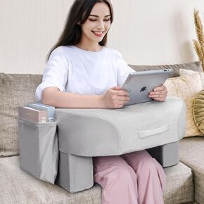 Soft Reading Pillow, Arm Rest Lap Desk Pillow for Adult, Premium Foam Bed Rest Pillow for Reading, Working, Playing Game or Sitting in Bed Floor Sofa(Grey)