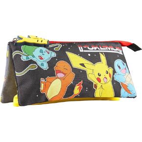 Pokemon Pencil Case for Boys and Girls - Pikachu School Supplies - Triple Compartment Pencil Pouch - Anime Gifts