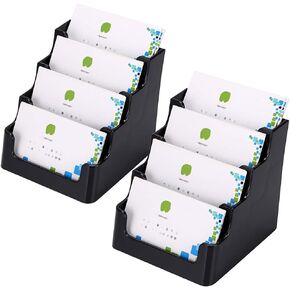 Hipiwe 2 Packs 4-Tier Acrylic Business card Holder Stand Clear Desktop Index Card Filing Card Holder Diaplay