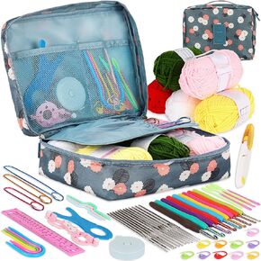 Coopay 58 Piece Crochet Kit with Yarn and Knitting Accessories Set, Cute Knitting Kit for Beginners Include Soft Grip Crochet Hooks, Lace Crochet Needles, Crochet Yarn Balls, Cable Needles & More