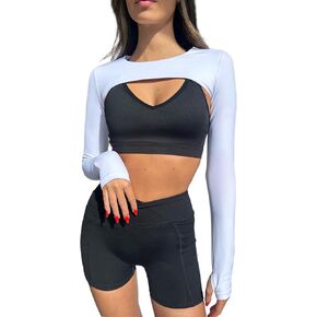 Women Crop Top Long Sleeve Bolero Open Front Workout Cropped Shirts Sports Shrug