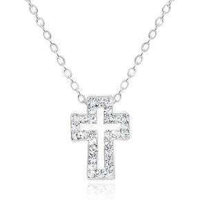 Dainty Open CZ Cross Necklace for Women Girls • 14K Gold Plated Open Cross Outline Pendant Christian Jewelry • Non Tarnish Adjustable Chain Necklaces 17"-19" [CXN-OL]