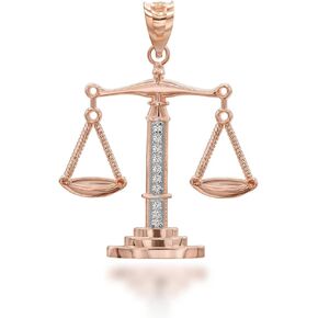 14K Yellow, White, or Rose Gold Diamond-Accented Scales of Justice Pendant (G-H Color, SI1-SI2 Clarity) - Choice of Metal