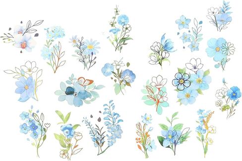 PATIKIL 80 Pcs Dried Flower Stickers, 2 Sets Pressed Floral Sticker for Crafts Scrapbooking Journal Laptop, Blue in Saudi Arabia