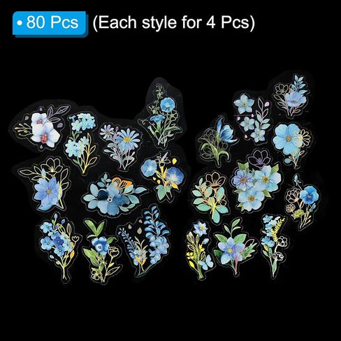 PATIKIL 80 Pcs Dried Flower Stickers, 2 Sets Pressed Floral Sticker for Crafts Scrapbooking Journal Laptop, Blue in Saudi Arabia