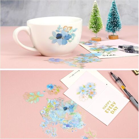 PATIKIL 80 Pcs Dried Flower Stickers, 2 Sets Pressed Floral Sticker for Crafts Scrapbooking Journal Laptop, Blue in Saudi Arabia