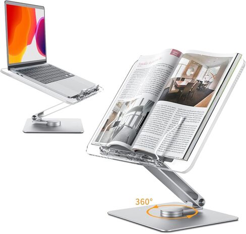 حامل كتب أكريليك، دوار، لوحة شفافة، يدور 360 درجة، زاوية ارتفاع قابلة للتعديل، قابل للطي، حامل كتب للقراءة، حامل الكمبيوتر المحمول، WFH، الدراسة، حامل الكتابة، الحد الأدنى in Kuwait